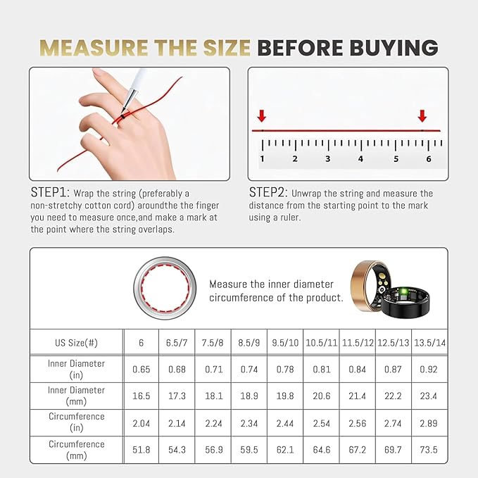 Smart Ring for Women Men, Health Tracker with Heart Rate/Blood Oxygen/Blood Pressure/Sleep Monitor/Step Counting, IP68 Waterproof Fitness Ring, No App Fees for iPhone & Android (Rose Gold, 6#