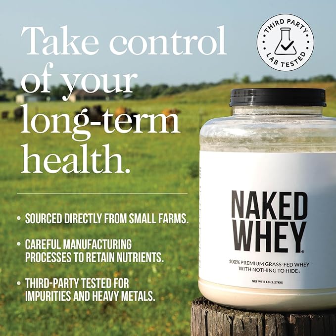 NAKED Chocolate Whey 1LB - All Natural Grass Fed Whey Protein Powder, Organic Cacao, and Coconut Sugar - No GMO, No Soy, and Gluten Free, Aid Growth and Recovery - 12 Servings