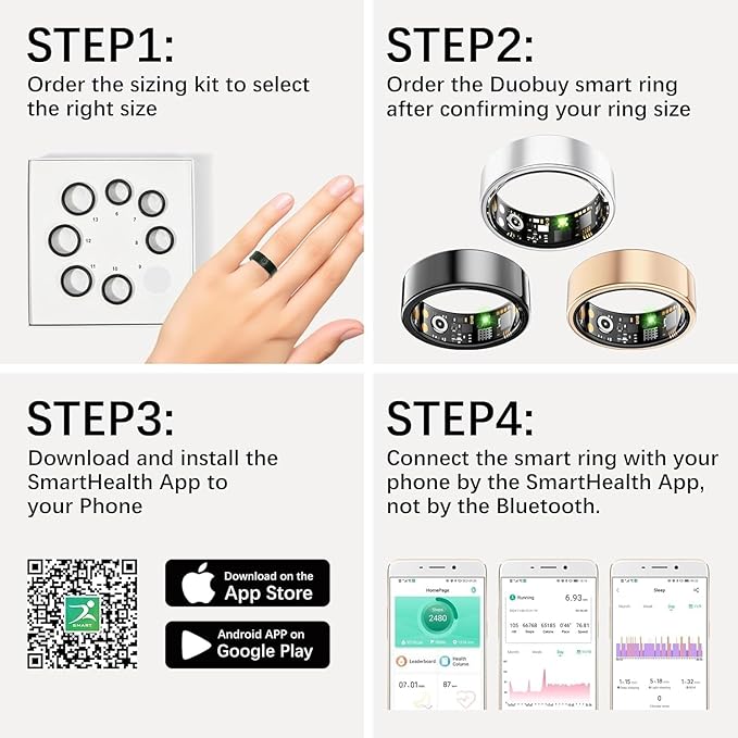 Smart Health Rings for Women Men, Fitness Tracker with Heart Rate, Blood Oxygen, HRV, Sleep Tracker, Step Tracker, No Subscription Fee, IP68 Waterproof Smart Ring for iphone & Android (Silver 6#)