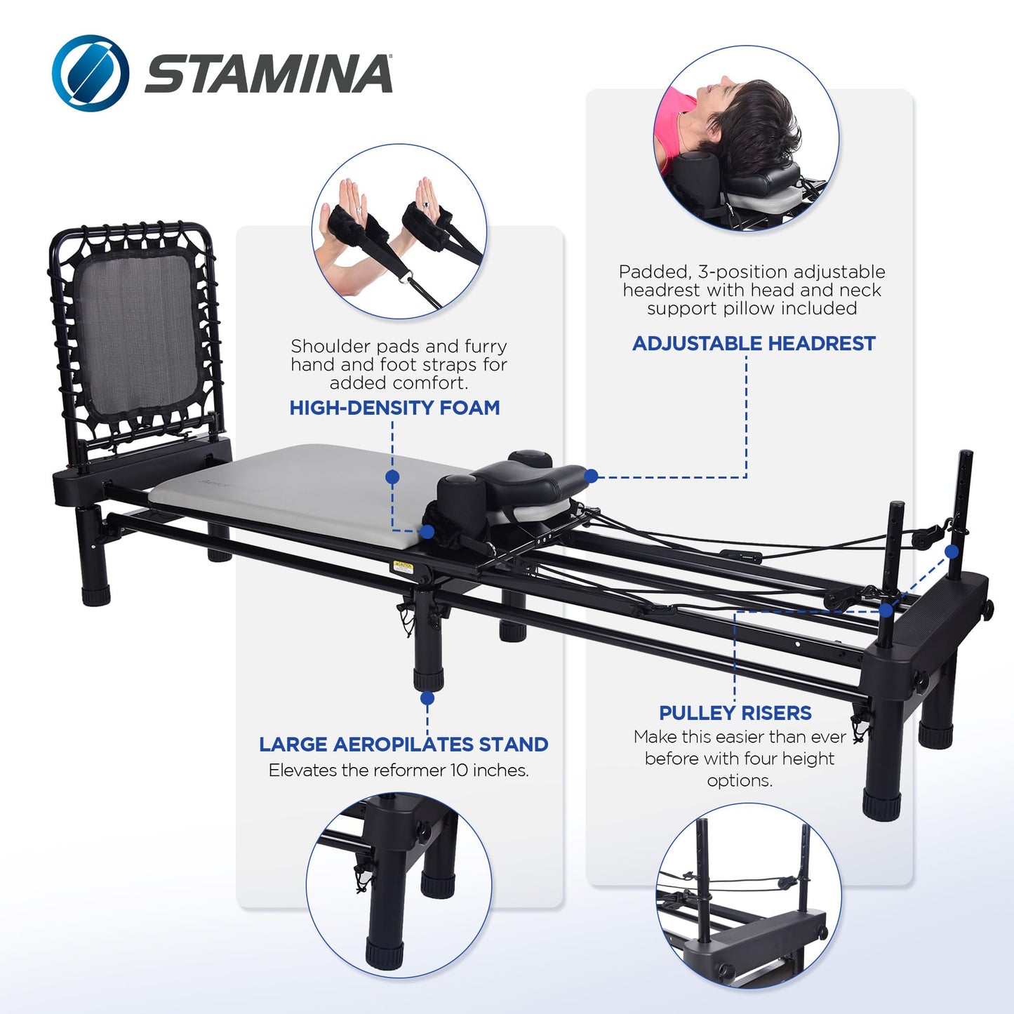 Stamina Pilates Reformer, Home Workout Equipment, AeroPilates 701 Premier, Gray - Portable Exercise Machine for Strength and Fitness Training - Multifunctional Gym Workouts for Men and Women