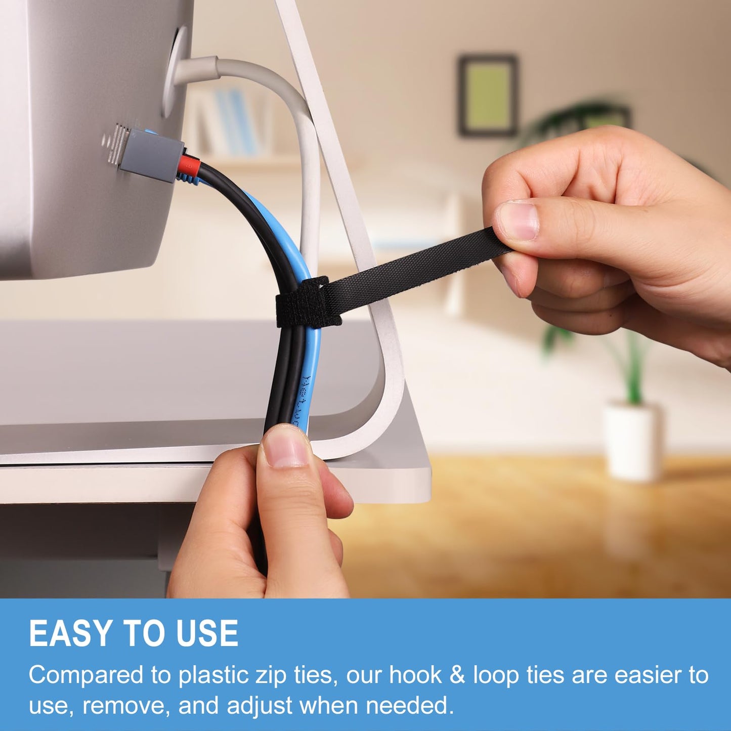 200 PCS 8 Inches Reusable Cable Ties | Adjustable Cord Wraps, Cable Straps | Hook & Loop Cord Organizer, Cable Management
