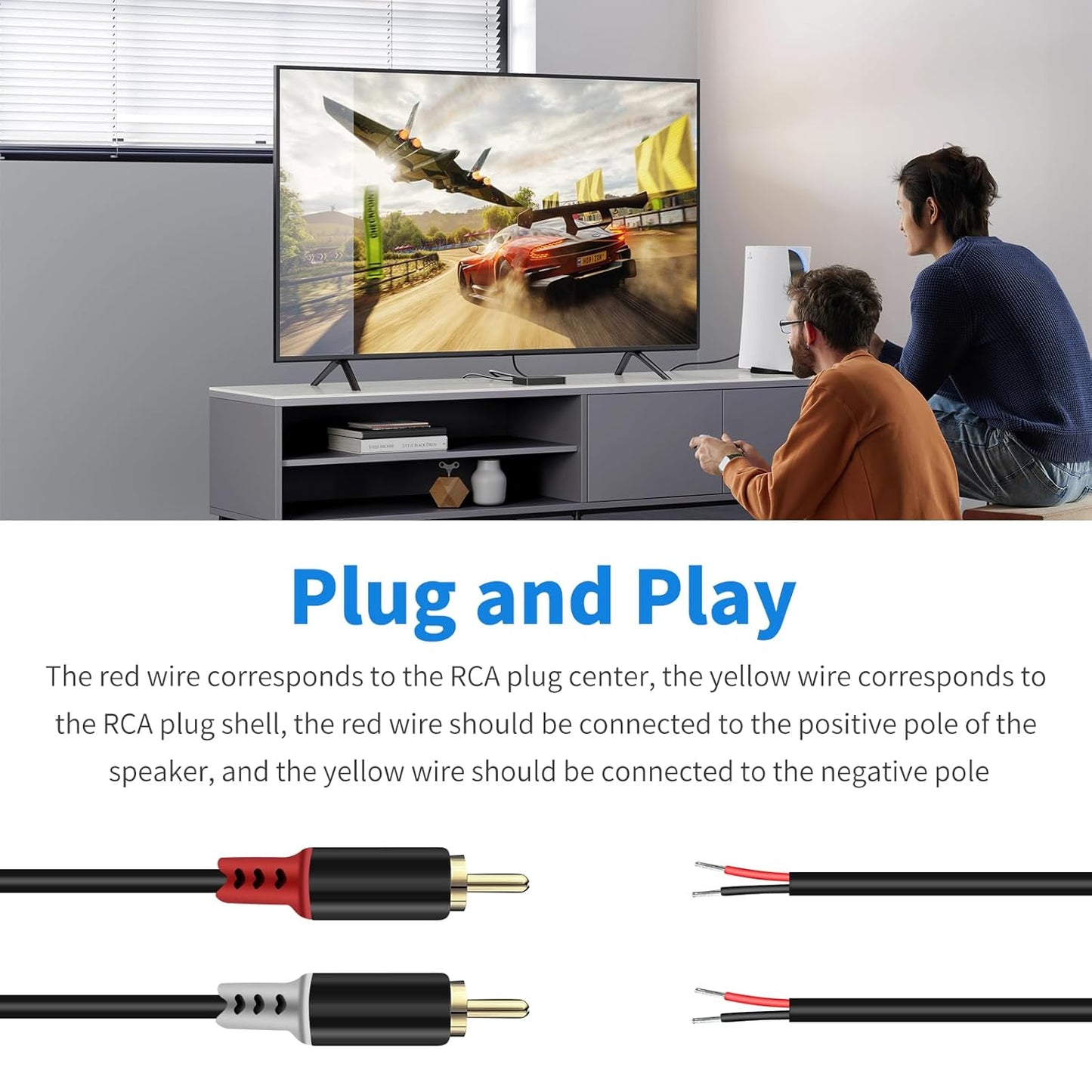 RULGOI 2 20AWG, 9.8FT RCA to Speaker Wire Adapter, Bare Wire Speaker Cables to RCA Plug Adapter Repair Speaker Wire