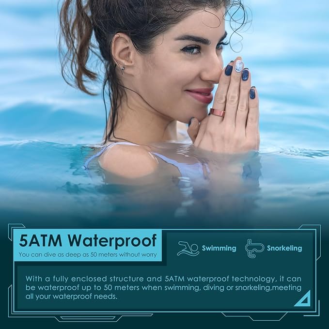 Smart Ring Health Monitoring 5ATM Waterproof Fitness Tracker with Glossy Titanium Surface Blood Oxygen/Sleep/Stress Tracking Women?™s Cycle Prediction Sport Ring Compatible with iOS/Android Black 8