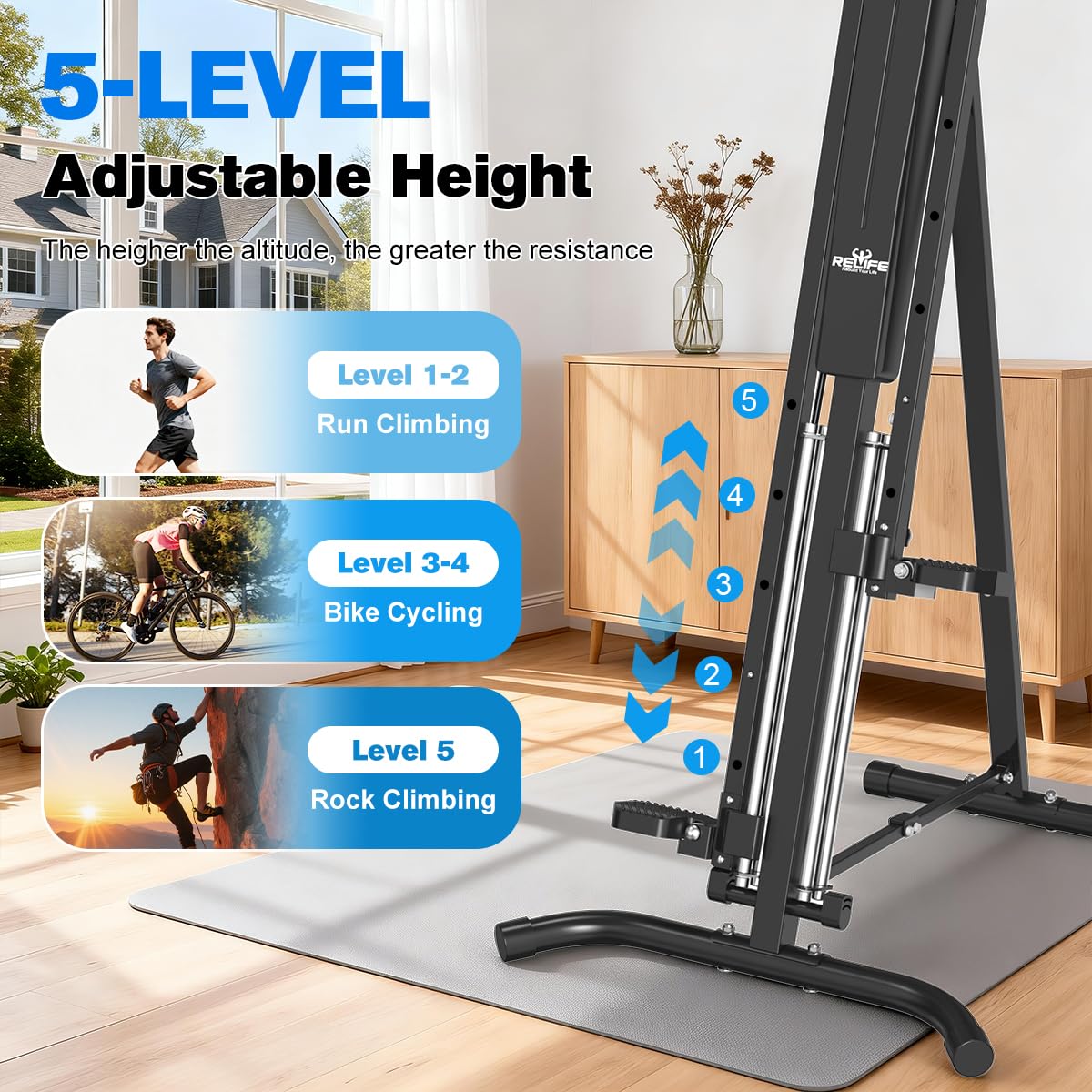 Relife Stair Stepper, Vertical Climber Exercise Machine for Home Gym, Stair Climber with 4 Metal Guide Rails Folding Step Fitness Machines Cardio Workout Machine 5-Level Heights 2026 Newer Version