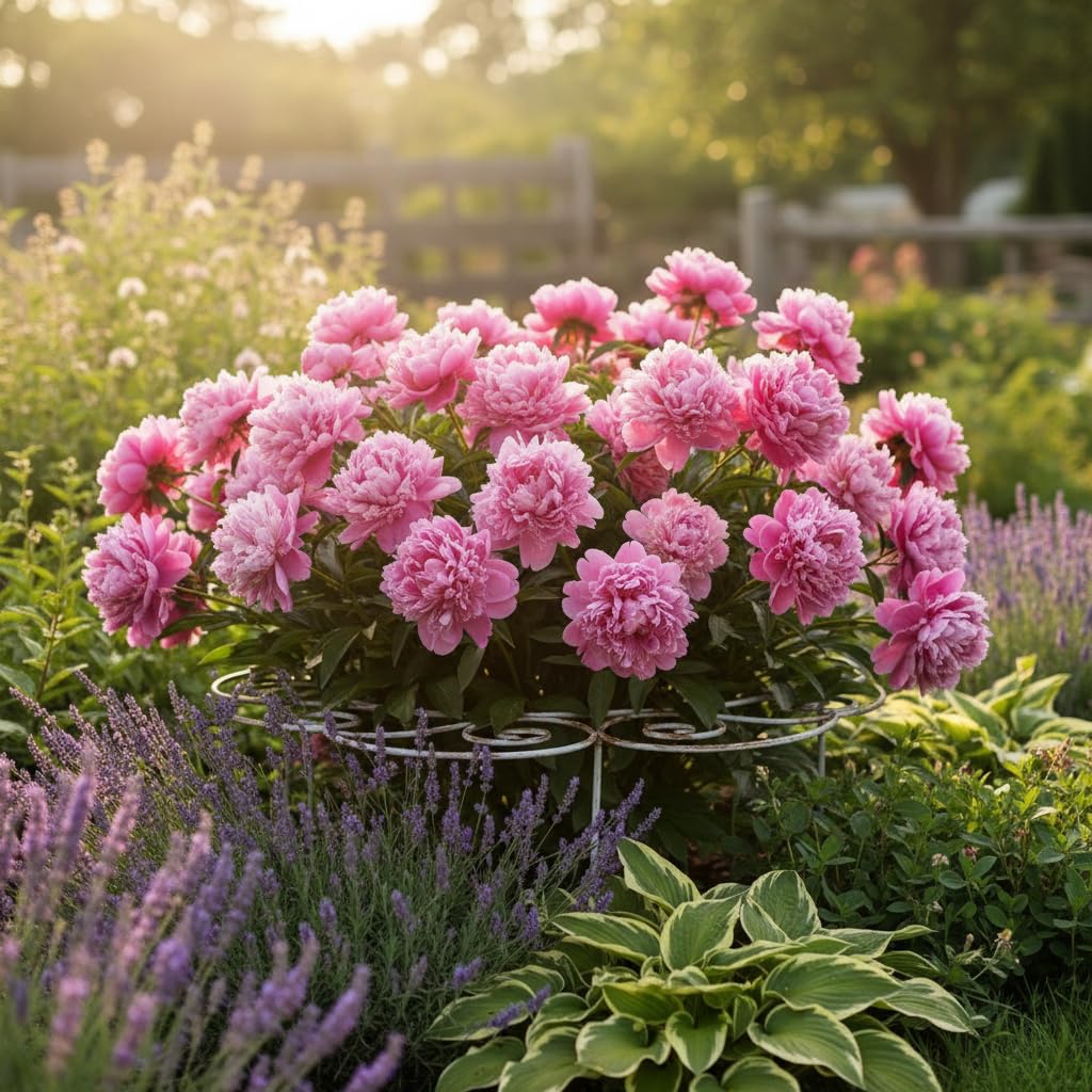 Peony Cages and Supports–Heavy Duty Metal Plant Support Ring for Garden, Grow Through Plant Support Stakes for Roses Hydrangeas, Outdoor Flower Cage with Weather-Resistant Iron Frame (2 pcs smal)