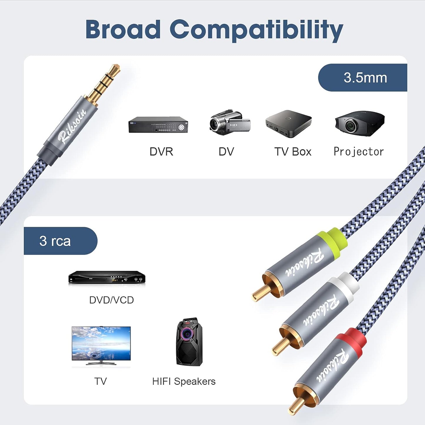 3.5mm 3.3FT/1M 3.5mm 1/8 3-Male MP3, to RCA Cable Audio Video Cables, TRRS to RCA Adapter Stereo AUX Cord AV Cable