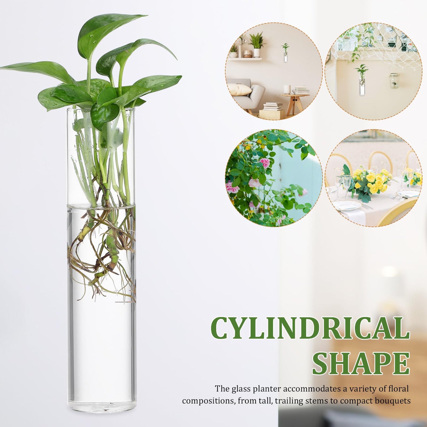GLEAVI Wall Mounted Flower Vase Set 2pcs Large Cylinder Glass Tubes Hanging Wall Planter for Indoor Plants Home Décor Terrarium Holder