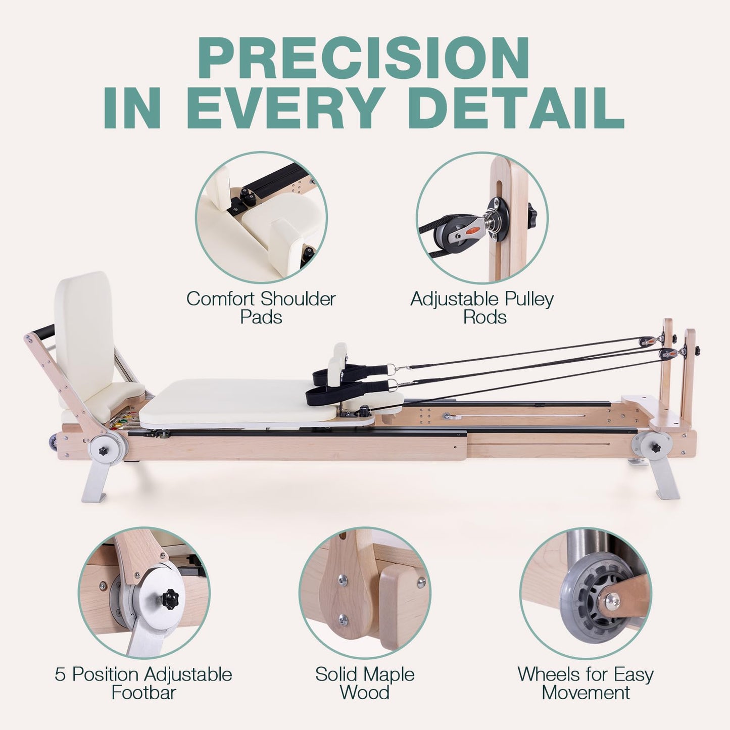 ARKANTOS Pilates Reformer Machine, Adjustable Maple Wooden Frame, Includes Reformer Box & Padded Jump Board for Studio-Grade Home Workouts