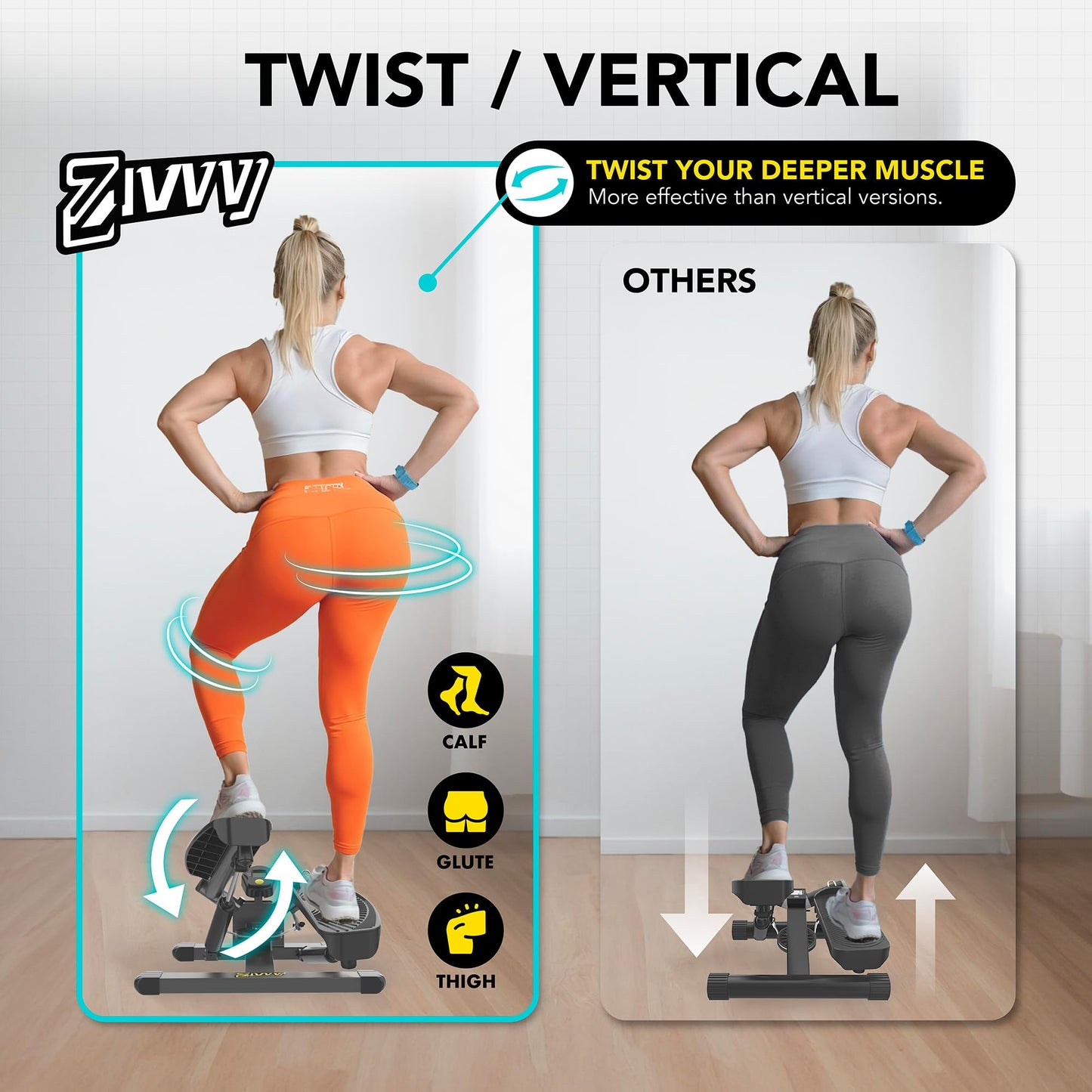 ZIWWVY Stepper Machine with Resistance Bands & Handlebar, Mini Stepper with 300LBS Weight Capacity, Twist Stepper for Full Body Workout, Adjust Step Height, Smooth & Quiet, Step Machine for Men Women