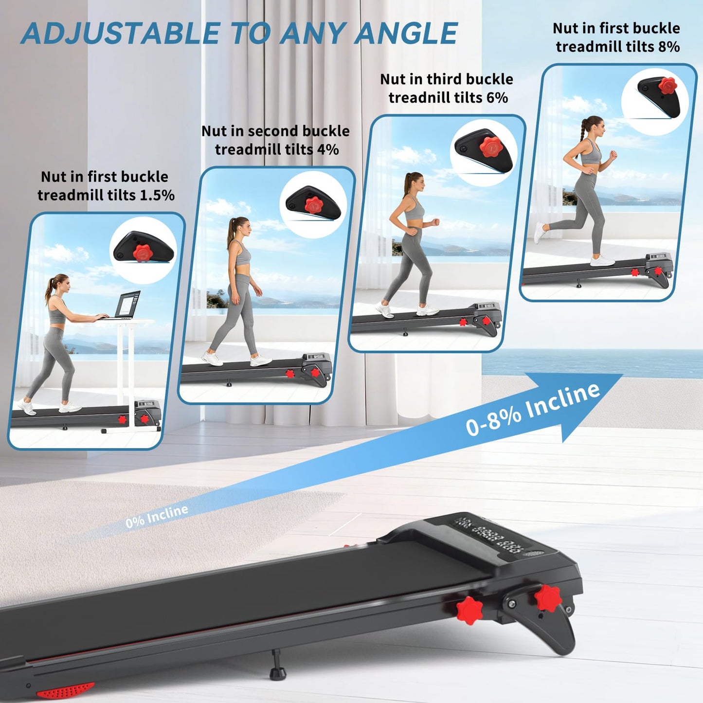 Ecogou Walking Pad with Handle Bar and Incline, 4 in 1 Under Desk Treadmill with Hiking Mode, 2.5HP Low Noise Walking Treadmill Pad with Remote Control,Portable Treadmills for Home Office, Led Display
