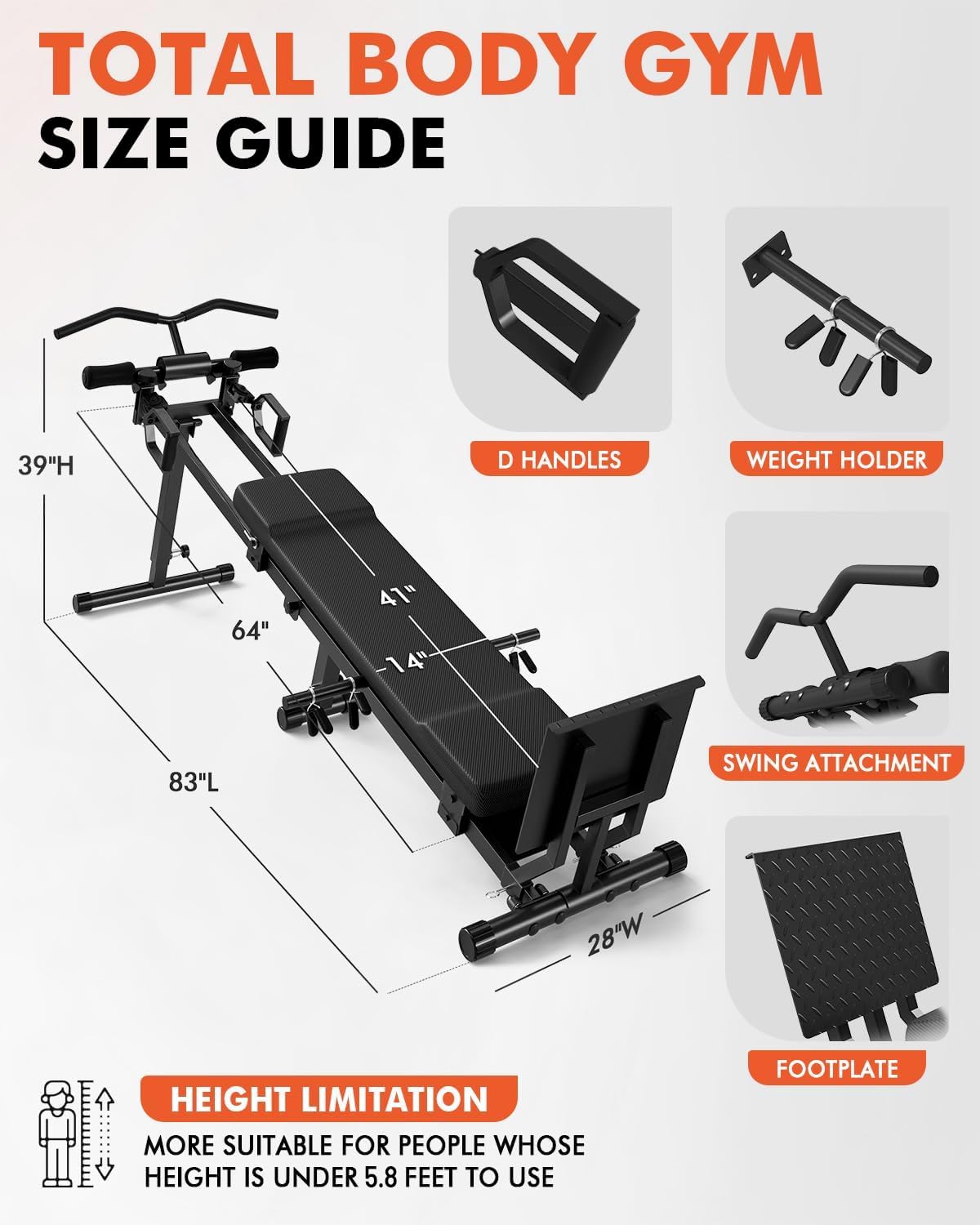 GMWD Total Home Gym with Detachable Footplate,Swing Attachment and Weight Holder,Versatile Total Body Training Machine for Home Gym Workout(Machine Only)