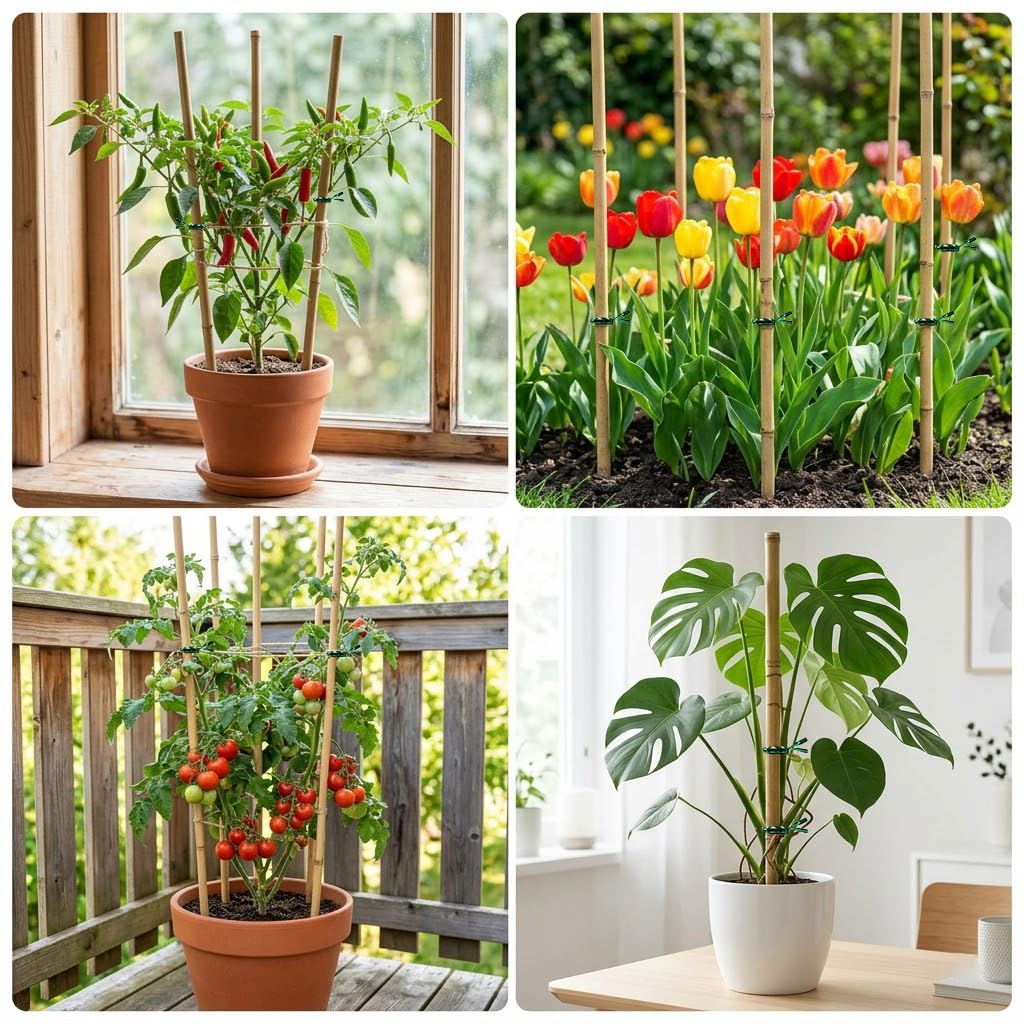 Plant Stakes Natural Bamboo Sticks - 35 Pcs Bamboo Garden Stakes for Plants 4 FT Plant Support Sticks with Twist Ties for Tomatoes Beans Flowers Indoor Outdoor Potted Climbing Plants