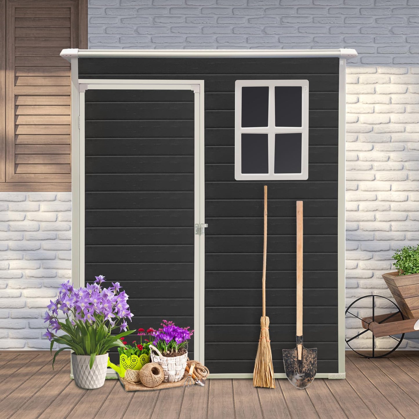 KEIKI 5x3 FT Outdoor Storage Shed Waterproof Resin Cabinet Polypropylene Frame with Lockable Doors for Patio Furniture