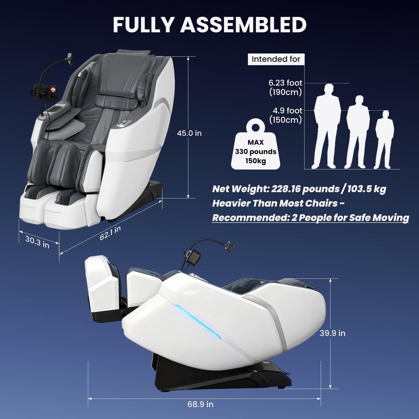 Notired 4D Massage Chair Full Body, Unique 2026 Space Walk & Ankle Stretch, Zero Gravity SL-Track Shiatsu Massage Chair Recliner with Electric Calfrest Extension & Foot Rollers, AI Voice, S002 White
