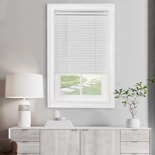 Achim Home Decor Cordless Mini Blinds - Light Filtering, 29" W x 64" L, 1" Slat Size, Pearl White