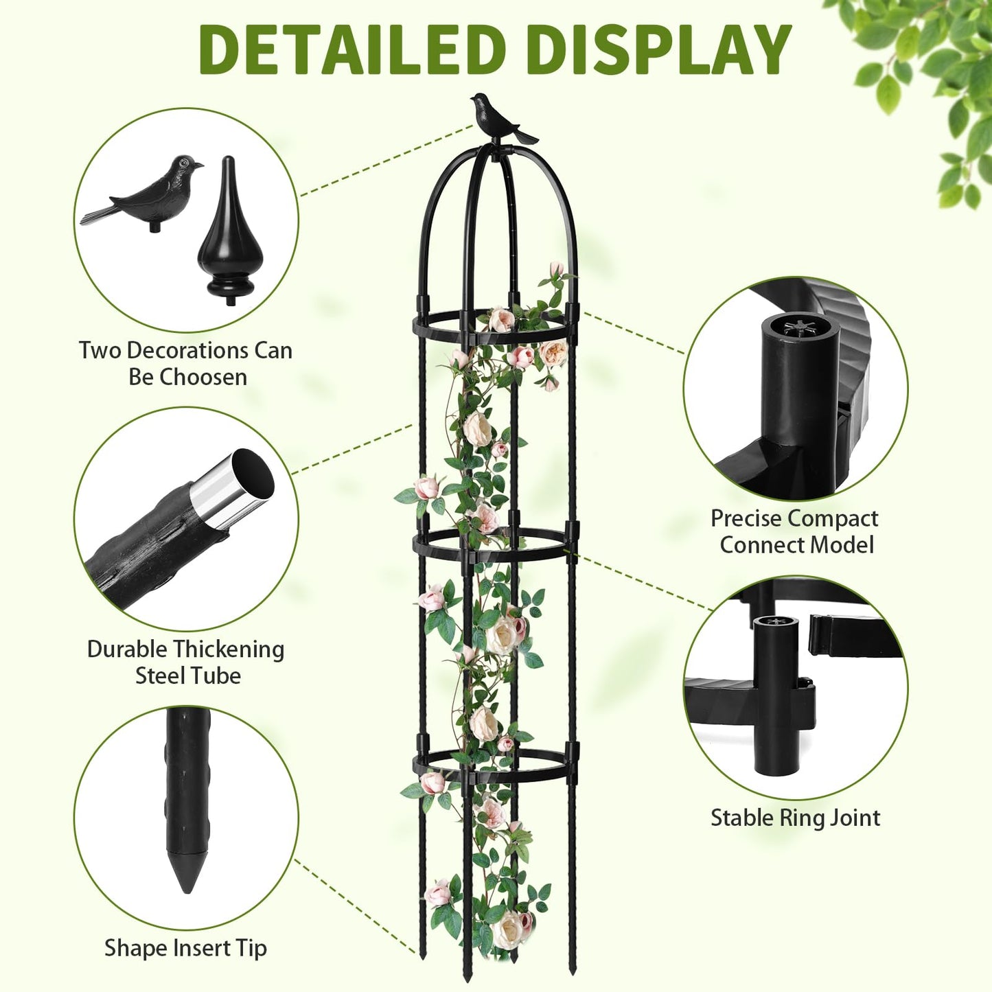 SDLDEER 2 Pcs 6.2FTGarden Obelisk Trellis for Climbing Plants Outdoor, Rustproof Metal Plant Flower Trellises,Garden Obelisk Trellis for Indoor Outdoor Flowers Vegetable Fruits Vines Support