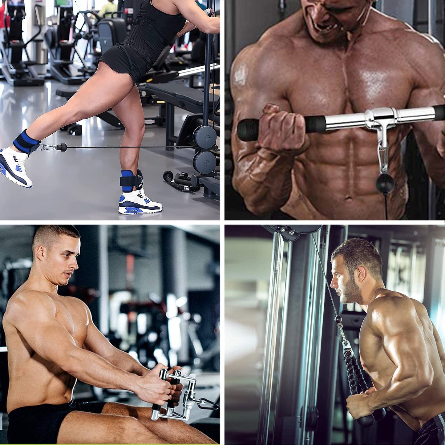 6 Pieces Cable Machine Accessories Set - LAT Bar Cable Machine Attachment, Double D Handle, V-Shaped Bar, Tricep Rope, Rotating Straight Bar & Ankle Straps, for Arm Strength Workout Training
