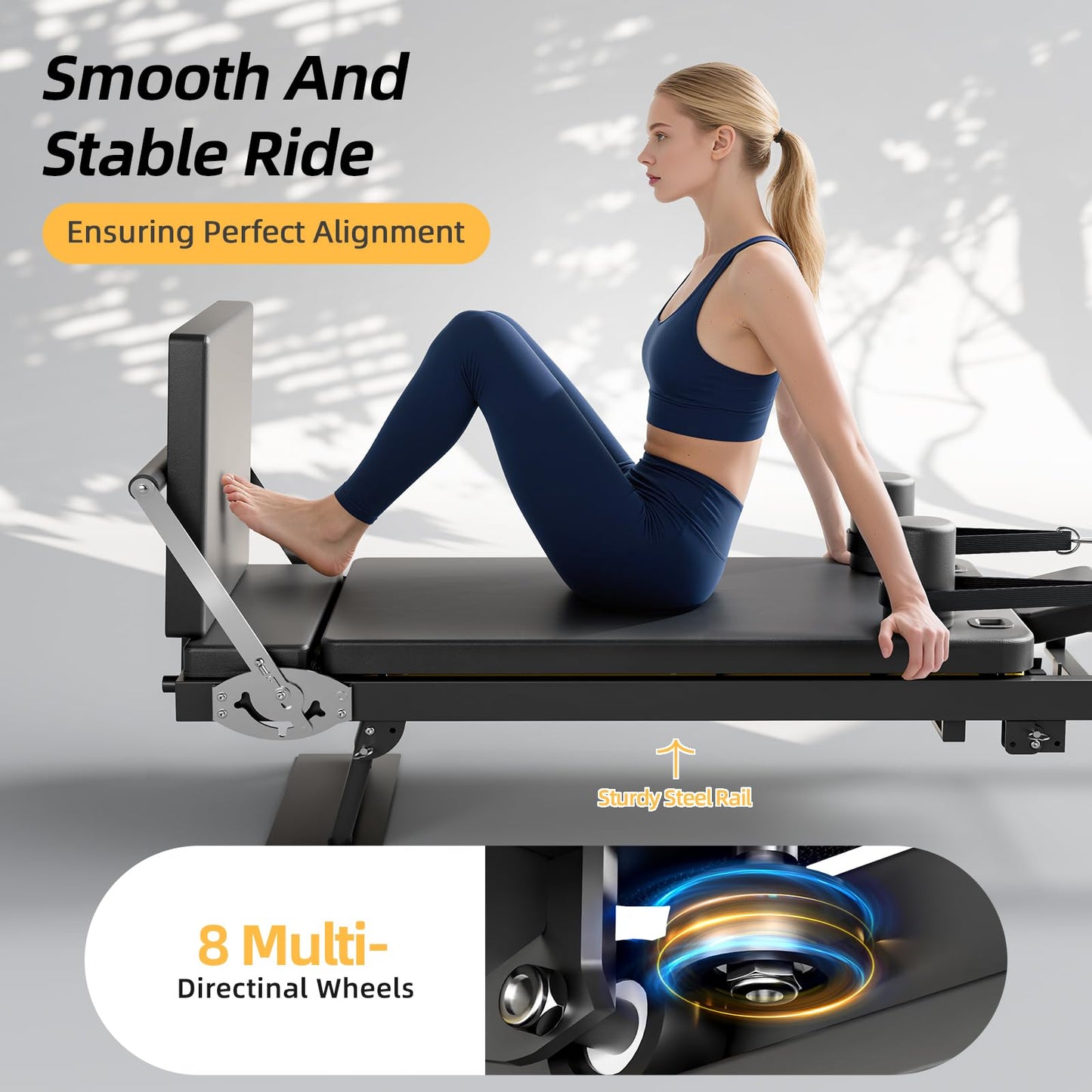 Buytime Pilates Reformer, 91" Foldable Pilates Reformer Machine with Jump Board & Dual Resistance, Reformer Pilates Machine for Beginners and Advanced Users, Up to 500 lbs Weight Capacity, Black