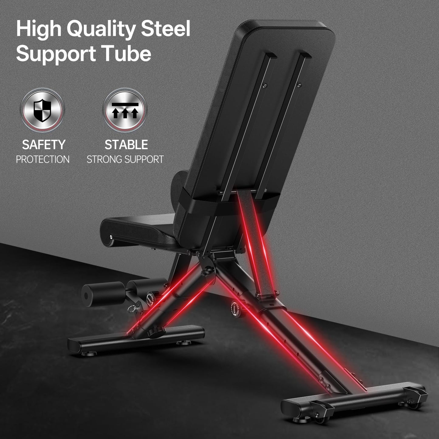 PASYOU Adjustable Weight Bench for Home Gym, Foldable Strength Training Bench with 880 lb Capacity, Incline Decline Flat Positions with Lumbar Support, Compact Workout Bench for Small Spaces