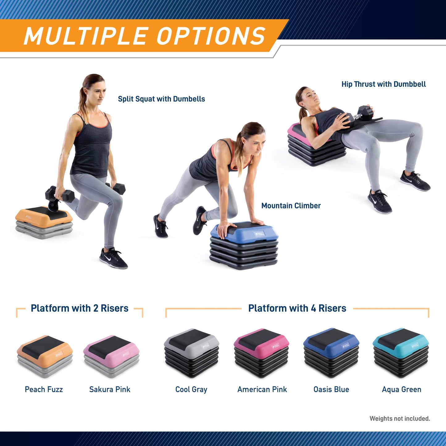 Circuit Fitness by Marcy 16 x 16 inches Adjustable Height Aerobic Step Platform with 4 Risers, Non-Slip Rubber Surface, Home Exercise Fitness Training, Cool Gray, STEP-GRAY01-4R