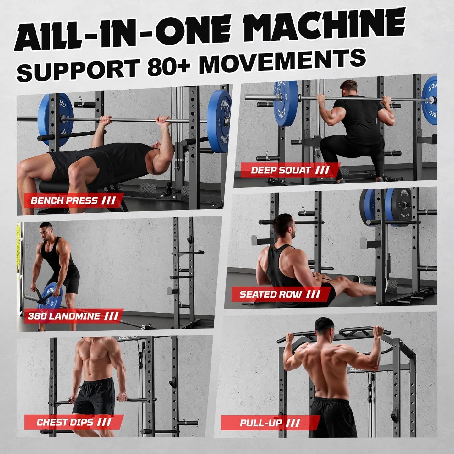 Goimu C1-V4 Power Cage, 2000LBS Squat Rack with LAT Pulldown, Multi-Function Weight Cage Strength Training Machine, Workout Cage with More Attachments for Home Gym Garage (BK C1-V4)