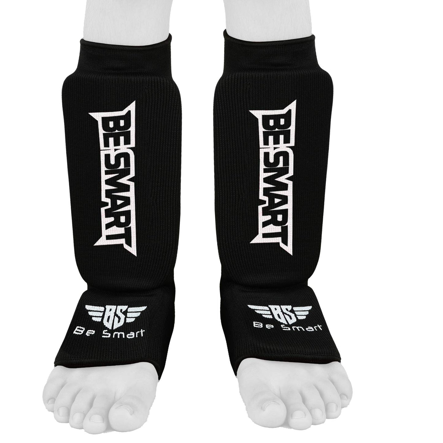 Kids Shin Instep Pads MMA Leg Foot Guards Muay Thai Kick Boxing Guard Protector (Black, XXS (9 to 13 Years))