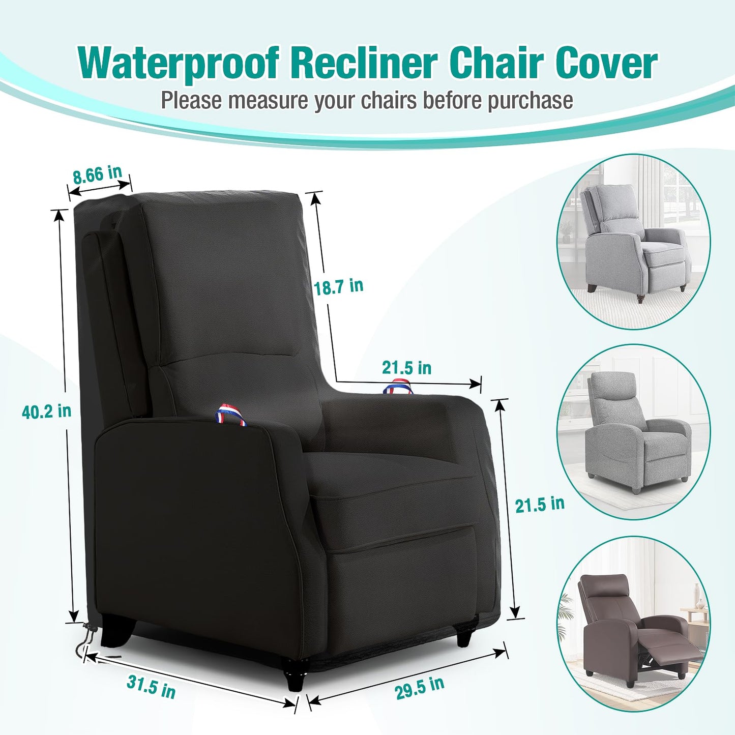 Letsteel 2 Pack Outdoor Chair Covers Waterproof, 600D Waterproof Recliner Chair Covers, Patio Chair Covers for Outdoor Recliner Chair with 2 Handle & Zipper, Black