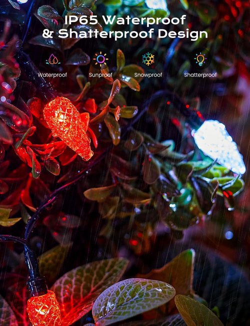 Brightown Solar C6 Strawberry String Lights - 22.64ft, 50 LEDs, Red & White | Outdoor Christmas Decor