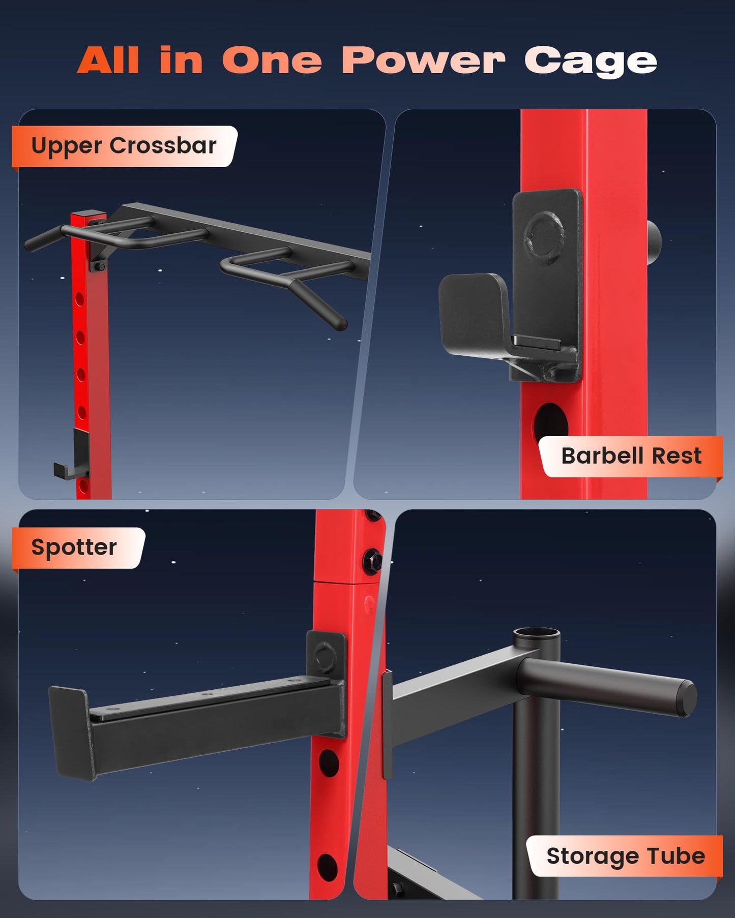 OPPSDECOR Squat Rack, Multi-Function Power Cage Rack with Adjustable Weight Bench, Squat Rack with Pull-up Bar, J-Hooks, More Training Attachment for Home Gym