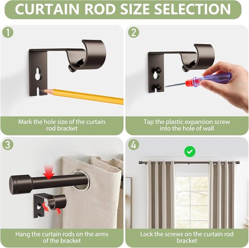 Antique Bronze Curtain Rods by [Brand Name] - Adjustable 30-90 Inch for 30-84 Inch Windows | 2 Pack with Brackets