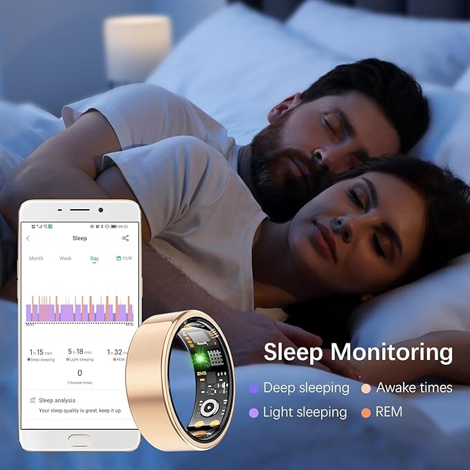 Health Tracker Ring, Smart Health Ring forWomen len with Heart Rate, Blood Oxygen,Sleep Monitor, Steps,Calories, No SubscriptionFee,lP68 Waterproof Smart Ring for iPhone &Android (Rose Gold,10#)