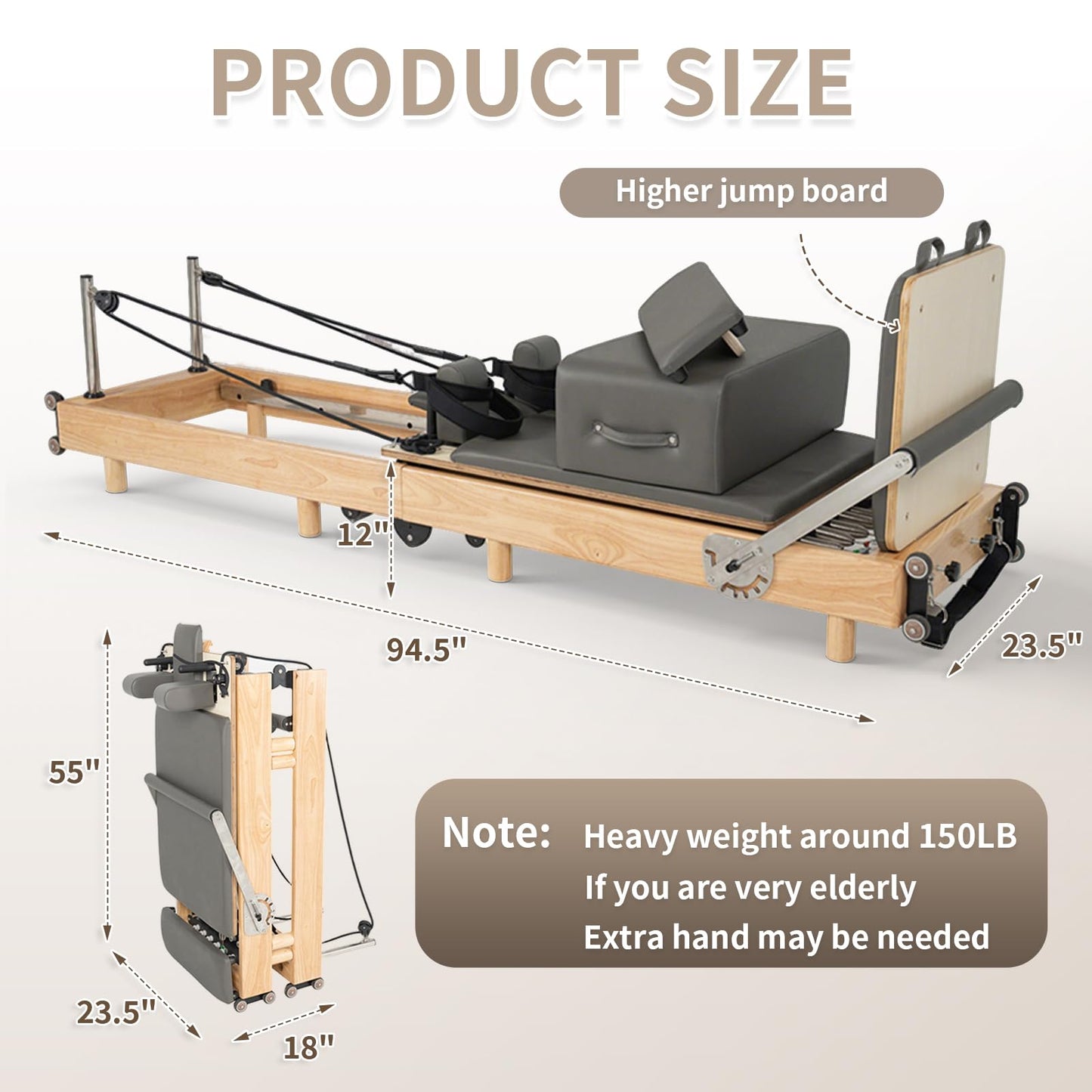 nexace Pilates Reformer Machine, Wood Foldable Pilates Machine Equipment for Home Workout (ReformerFoldable)