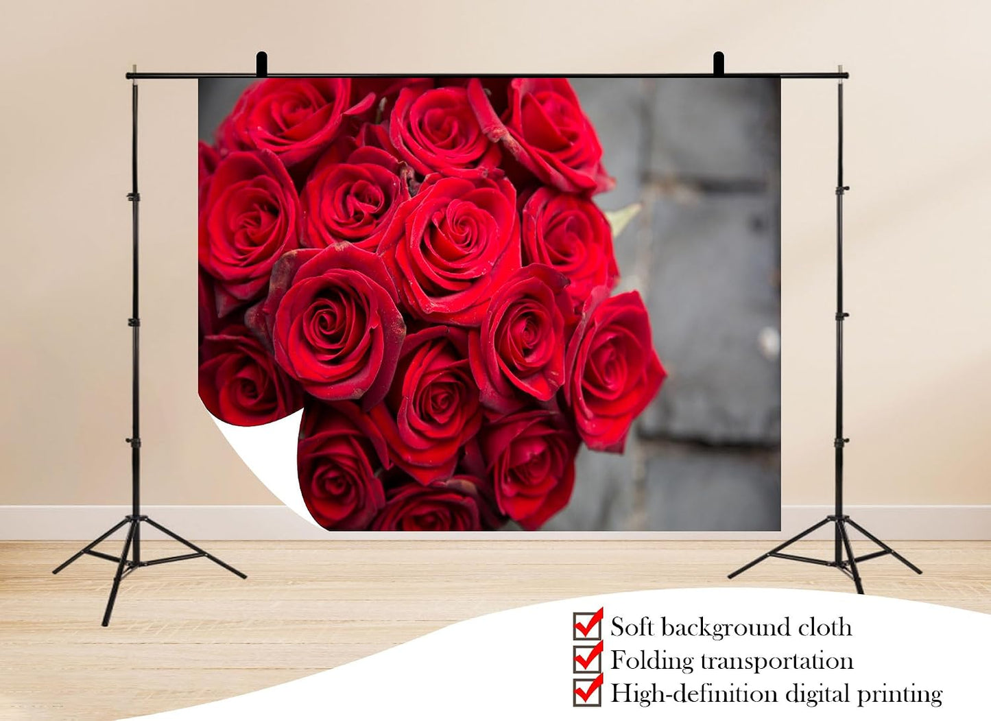 UPXIO 9x6ft Red Rose Bouquet Close Up Backdrop Romantic Floral Arrangement Photo Background Tapestry for Valentine's