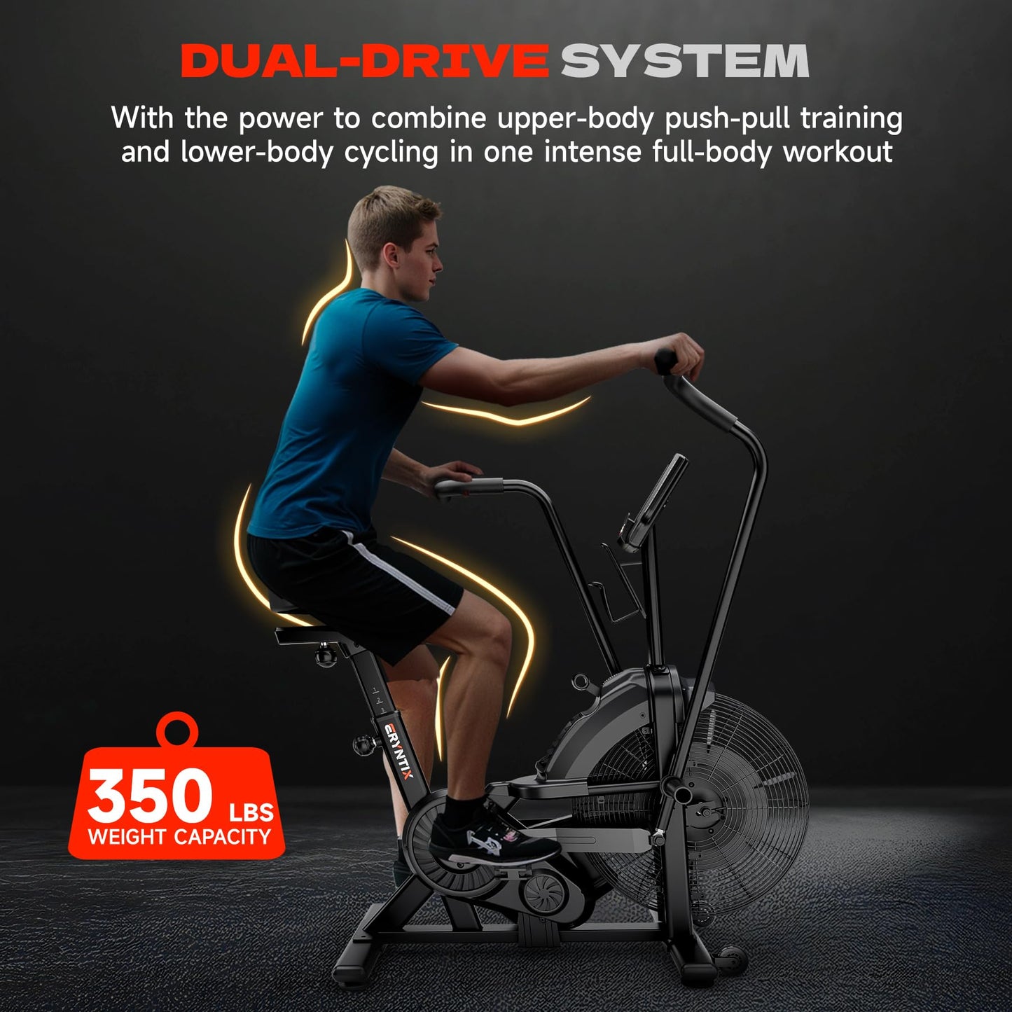 Eryntix Dual Resistance Air Bike, Magnetic & Air Fan Bike with APP Connection, ISCC PLUS Certified, Dual-Action Handlebars for Home Gym HIIT Cardio Full Body Workout (350LBS Capacity) (Carbon Black)