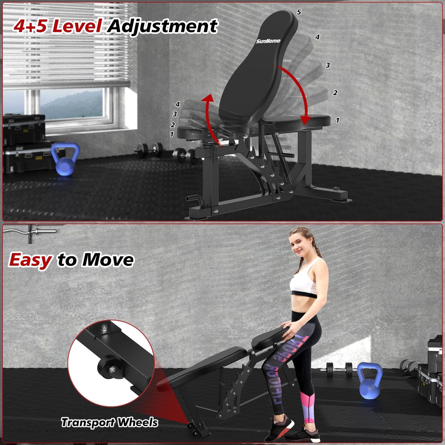 SunHome Multifunction Home Gym Equipment Workout Station, Smith Machine with 138LB Weight Stack and BP, Leg Press, LAT Station for Full Body Training