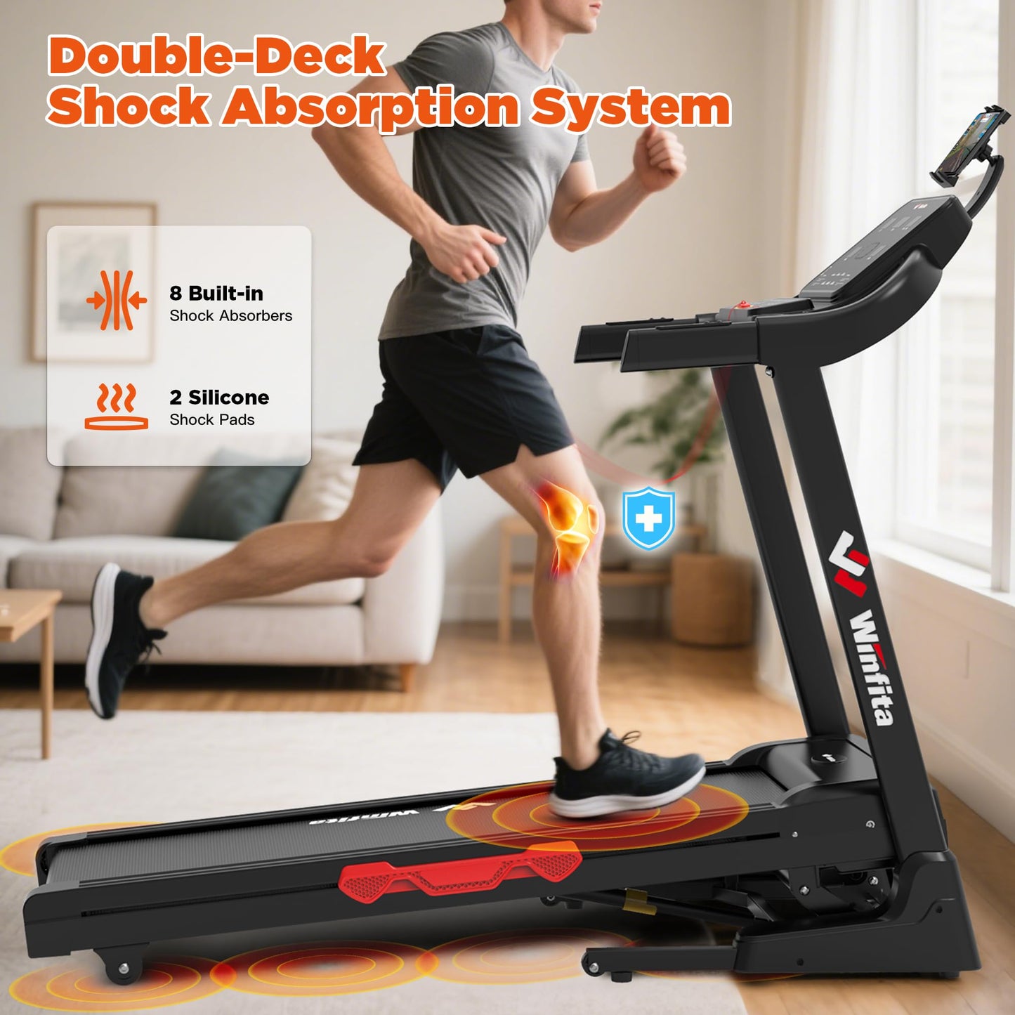 Winfita 3.5HP Incline Treadmill for Home, 300 lbs Weight Capacity Folding Treadmill with 0-12% Auto Incline, 14'' Large Display Running Machine with 8 MPH Speed, Wide Belt, App, Heart Rate