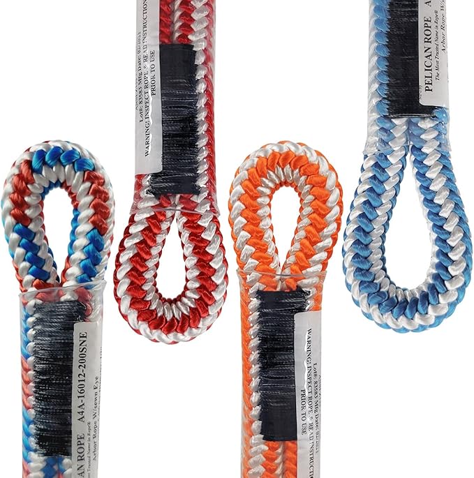 Pelican Rope 16-Strand Arborist Rope, 1/2 in (12.7 mm), 5400 lbs MBS, Static Climbing Rope, Rescue Operations, High Visibility, 120 ft, Tight Spliced Eye, Orange/White