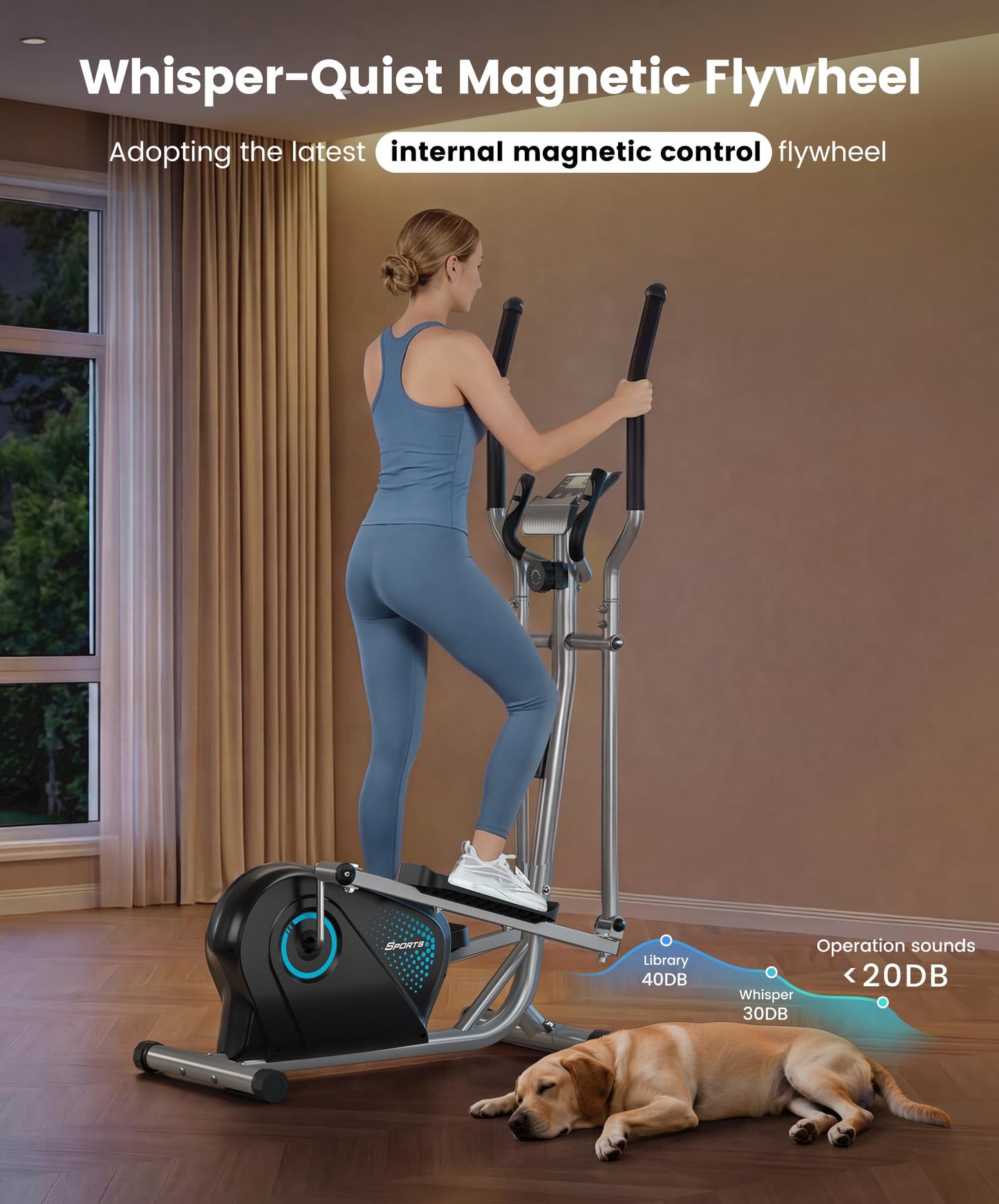 Dripex Elliptical Exercise Machine, Hyper-Quiet Magnetic Elliptical Machine for Home, 16-Level Resistance Elliptical Training Machines with 13.2LBS Flywheel, Pulse Sensor & LCD Monitor (Blue)