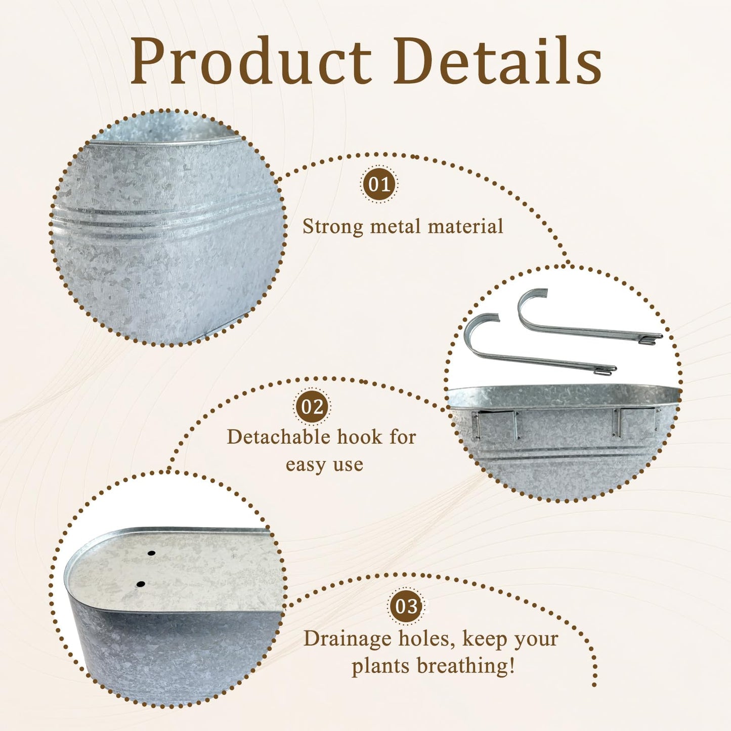 Joyfernal Balcony Galvanized Hanging Planters Railing Flower Pots, Outdoor Metal Fence Planter Pot with Detachable Hooks Drain Hole for Garden Patio Yard Decor (17 Inch, 8Pcs)