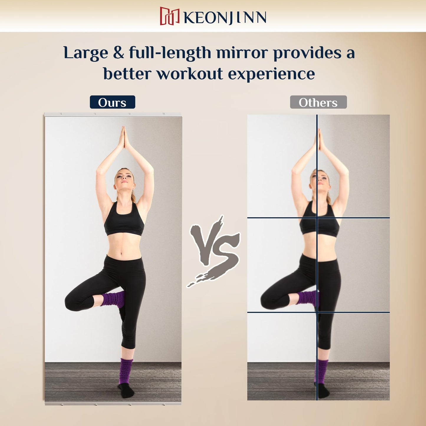 Keonjinn Home Gym Mirror, 56" x 24" - 2PCS Workout Mirrors for Home Gym, Frameless Tempered Glass, Full Body Wall Mirrors for Fitness Exercise, Yoga Room, Dance Studio, Bedroom, Garage