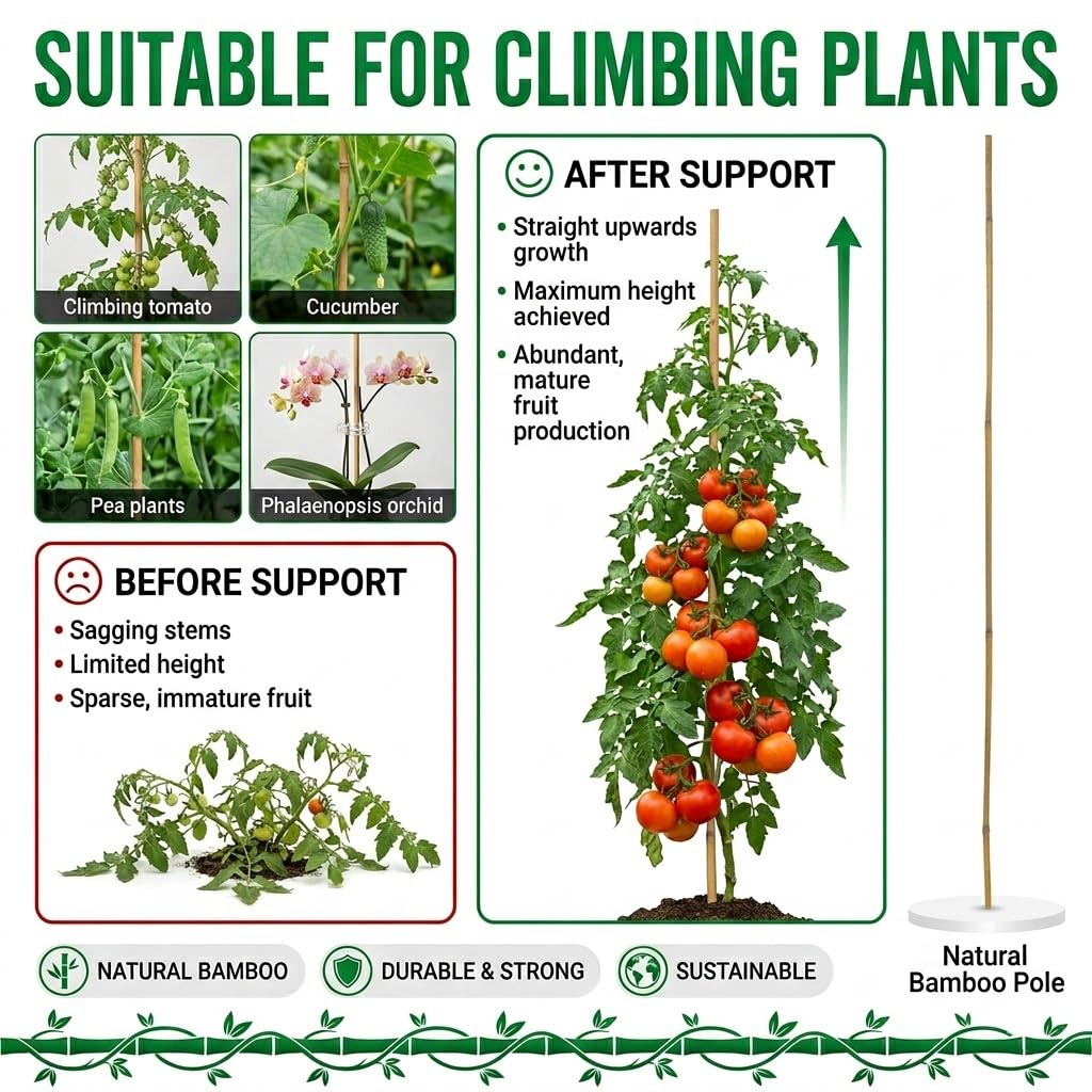 Plant Stakes Natural Bamboo Sticks - 35 Pcs Bamboo Garden Stakes for Plants 4 FT Plant Support Sticks with Twist Ties for Tomatoes Beans Flowers Indoor Outdoor Potted Climbing Plants