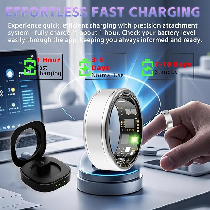Smart Ring for Women Men ??Activity Tracker Ring with Heart Rate, SpO2, Blood Pressure, Sleep Monitoring, Step & Calorie Counter, 5ATM Waterproof, No Subscription Fee (Silver, 10)