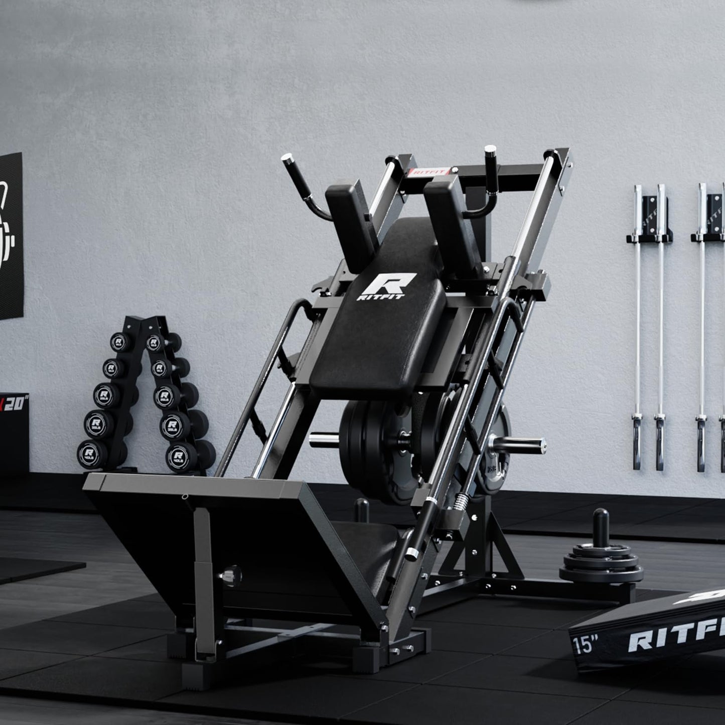 RitFit Leg Press Hack Squat Machine, Professional Adjustable Leg Press Machine for Home Gym with Linear Bearing, Full Lower Body Workout with Weight Storage