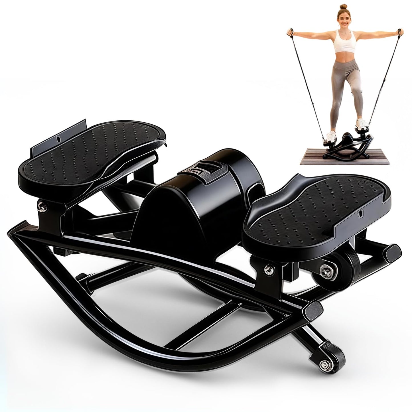 Flexella Rock Stepper for Exercise at Home, Lateral Rocking Stepper with Digital Counter & Resistance Bands, 330 LBS Weight Capacity & Low Impact, Ski Machine Full Body Workout Equipment (Black)