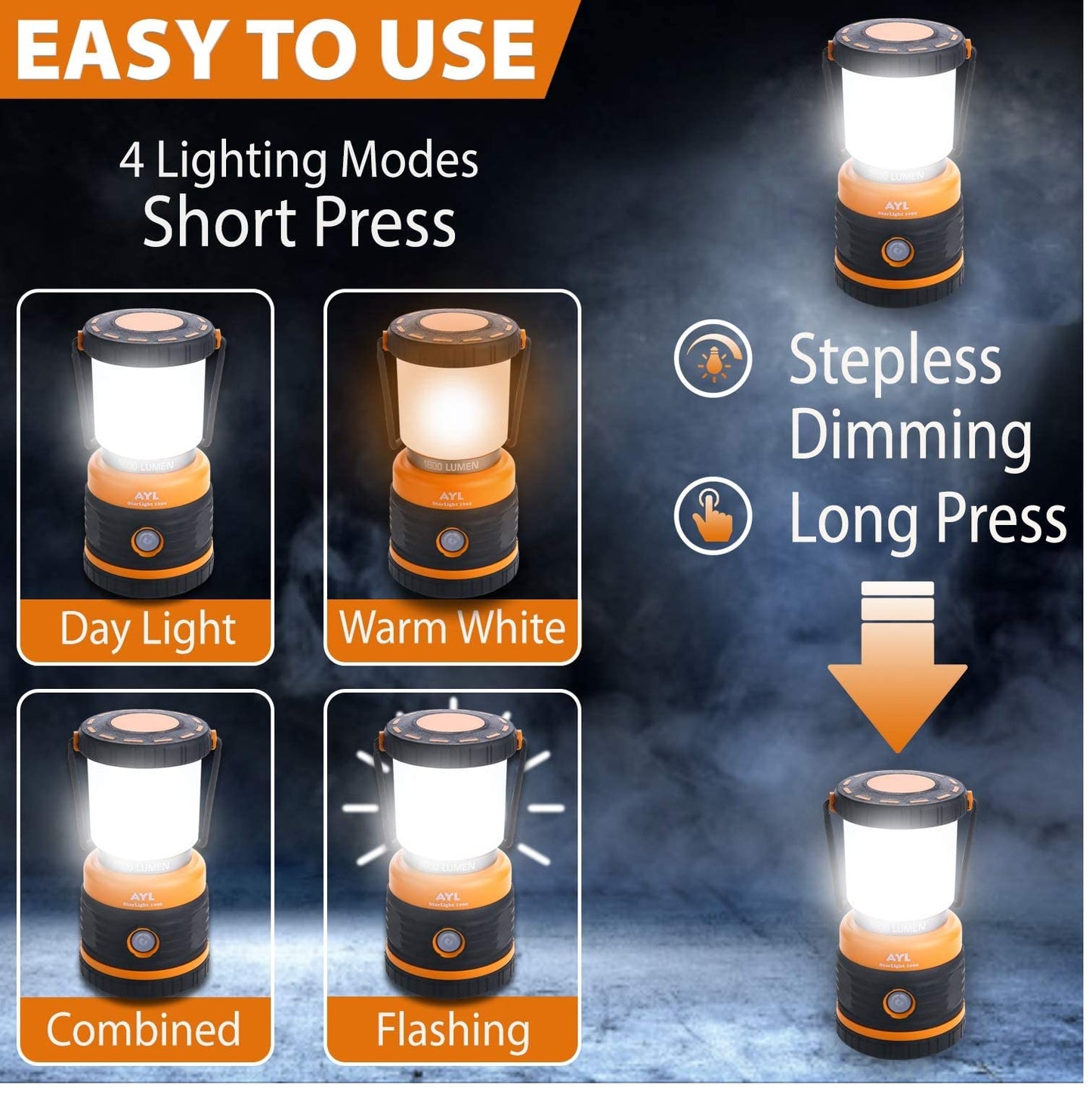 LED Camping Lantern Rechargeable, 1800LM, 4 Light Modes, 4400mAh Power Bank, IP44 Waterproof, Perfect Lantern Flashlight for Hurricane, Emergency, Power Outages, Home and More, with USB Cable (2 Pack)