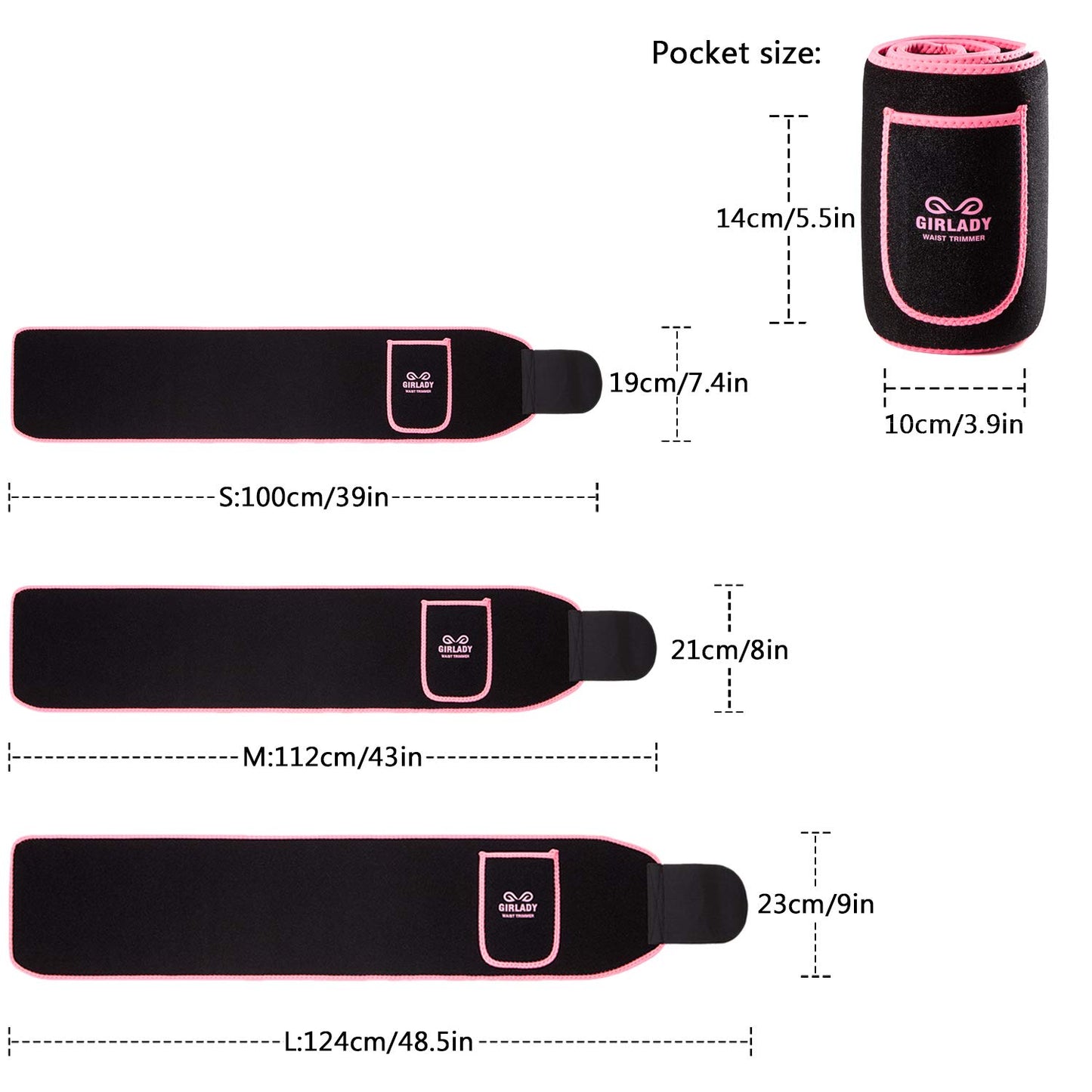GIRLADY Stomach Sweat Band for Women - Sweat Waist Trimmer Belt Workout Waist Trainer Neoprene ab Wrap with Pocket Pink, Large