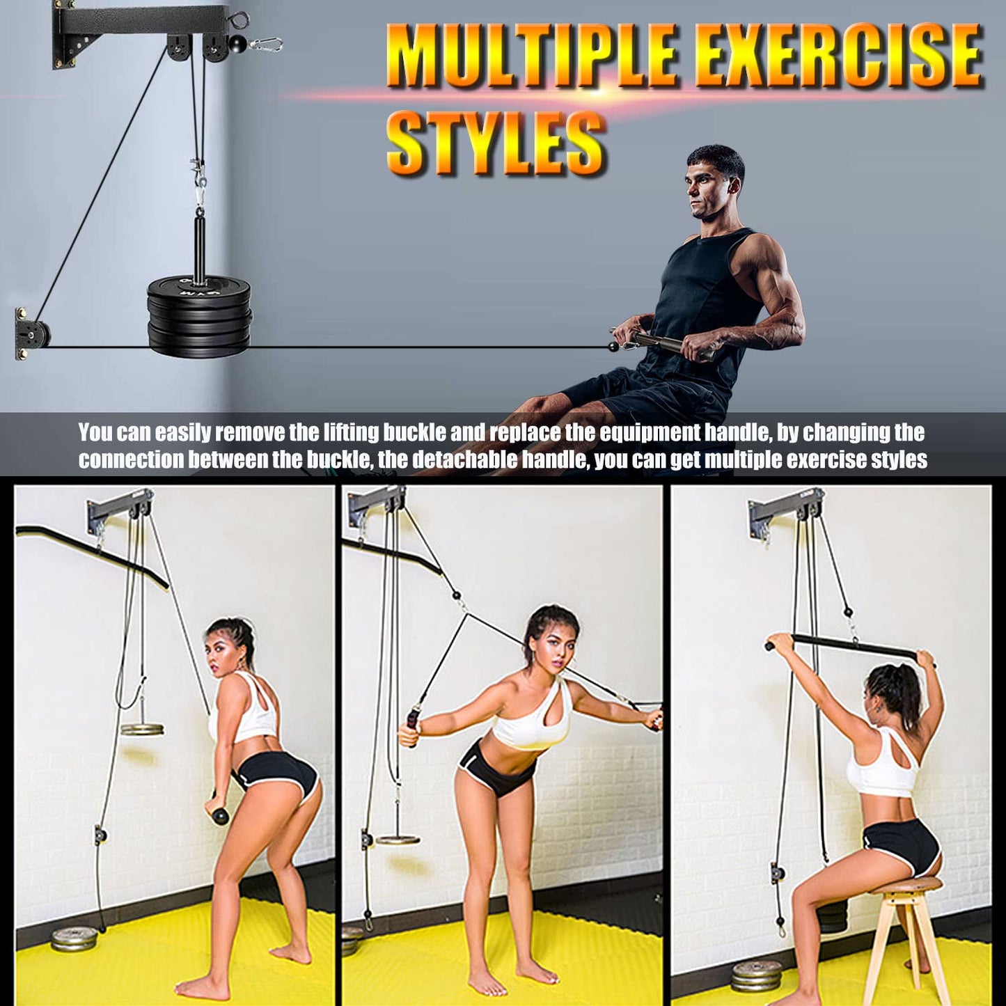 MARSAFIT Fitness Wall Mount Pulley System, Weight Cable Pulley System for Gym, LAT Pull Down and Low Row Cable Machine, Cable Station Equipment