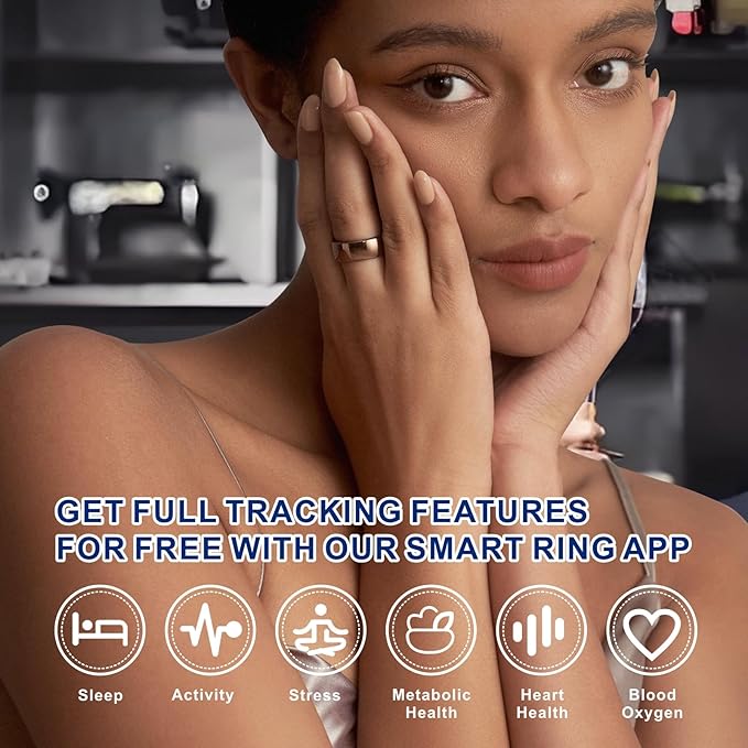 Smart Ring, Activity Trackers, Sleep Ring, Fitness Tracking, Stress Tracker, Heart Rate, Meditation, Temperature, Respiratory, No App Subscription, Women, Men, iOS, Android (Rosegold, 10)