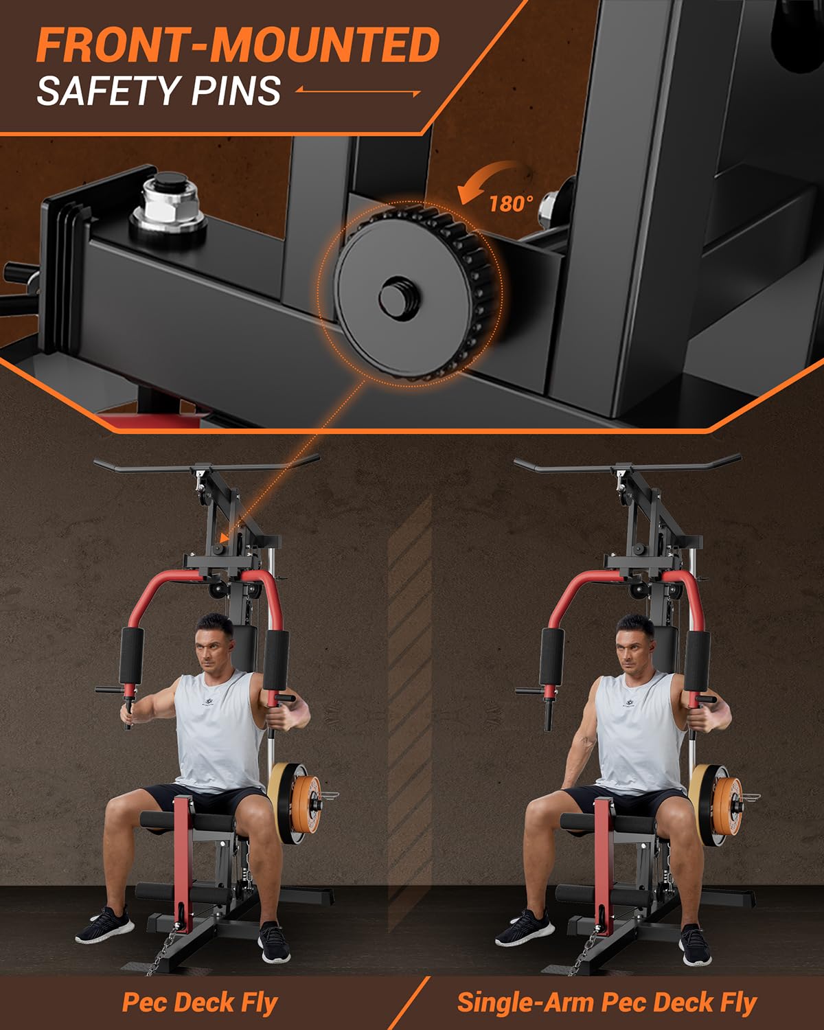 Multifunctional Home Gym Machine, Full Body Workout Equipment with Leg Press, Exercise Equipment for Strength Training, Workout Station Suit for 1"&2" Holes of Weight Plates (Not Includ), Red&Black