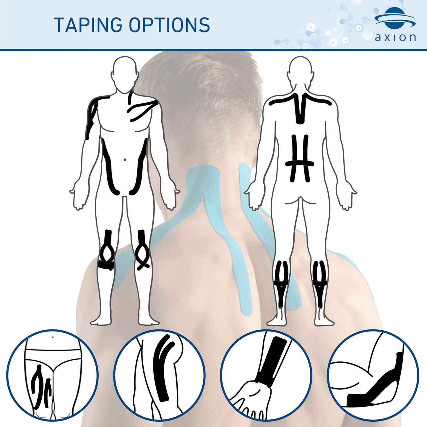 Kinesiology Tapes 2 Uncut Rolls Black | Waterproof • Skin-Friendly • Elastic • Self-Adhesive Fitness Bandage | Physio Tape Ideal for Sports & Everyday Use - axion